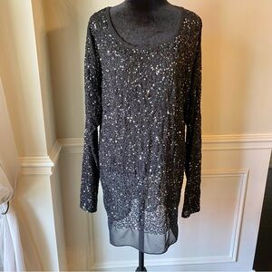 Gold Hawk Beaded & Sequin Sheer Tunic